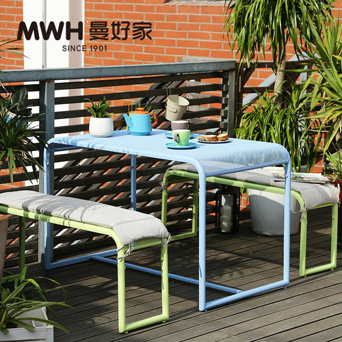 독일MWH 스틸메쉬 테이블의자 식탁세트 벤치2개포함